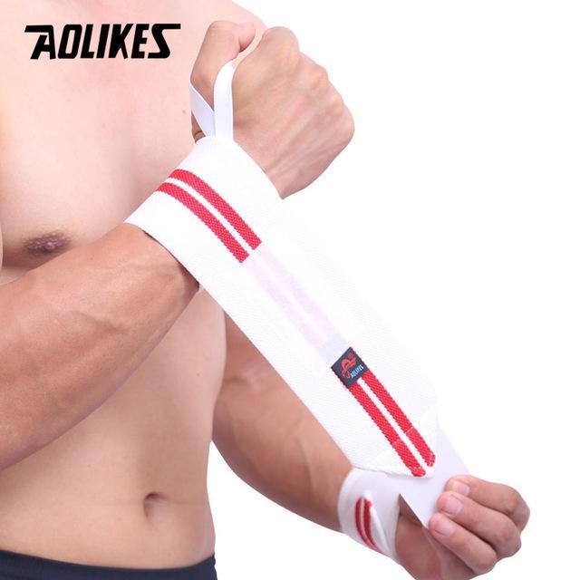 1PC Wrist Support Gym Weightlifting Training Weight Lifting Gloves Bar Grip Barbell Straps Wraps Hand Protection-White with Red-JadeMoghul Inc.