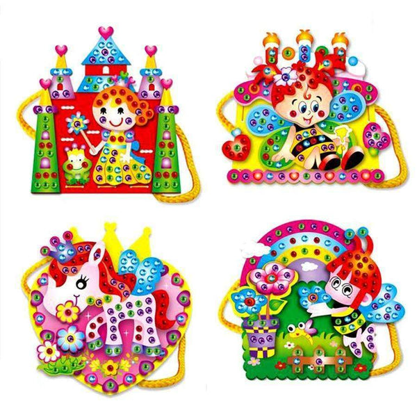1pcs Colorful Kids Baby Assembly Toy EVA Cartoon DIY Handmade Handbag Bag Diamond Educational Toys for Girls Random Pattern--JadeMoghul Inc.