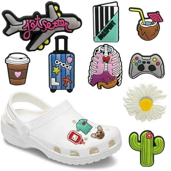 1pcs PVC Shoe Croc Charms Accessories Decorations Cool Airplane Daisy Coconut Flamingo Car Jibits For Croc Bracelet Kids Gift AExp