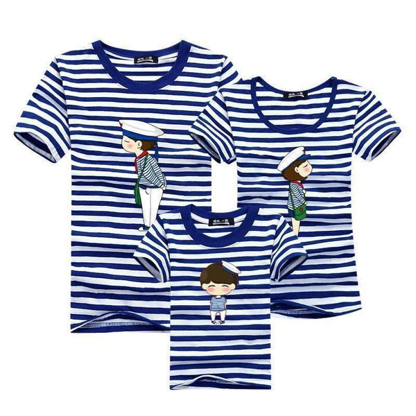 1piece New Fashion Family Matching Outfits T-shirt For mother father Baby Family fitted short-sleeved Navy Stripped Family Shirt-as chart 3-Mom S-JadeMoghul Inc.