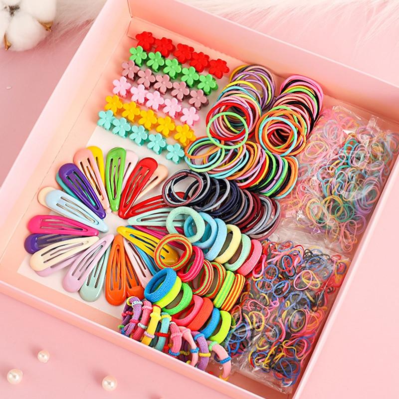 1Set Girls Cute Elastic Hair Bands Hairpins Flower Hair Claws Hair Clip Rubber Band Ponytail Holder Kids Fashion Hair Accessorie AExp