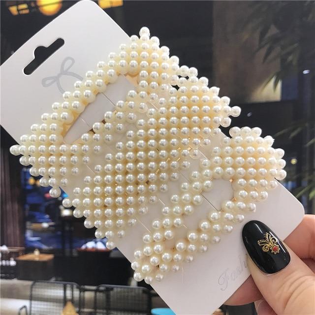 1Set Handmade Pearls Hair Clips Pin for Women Fashion Geometric Flower Barrettes Headwear Girls Sweet Hairpins Hair Accessorie AExp
