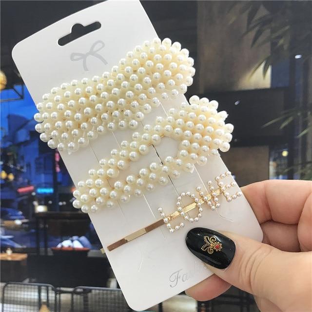 1Set Handmade Pearls Hair Clips Pin for Women Fashion Geometric Flower Barrettes Headwear Girls Sweet Hairpins Hair Accessorie AExp