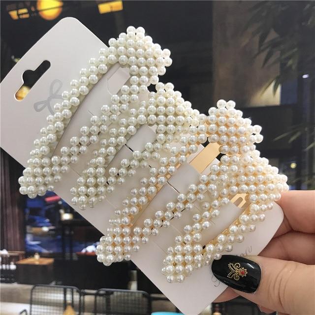 1Set Handmade Pearls Hair Clips Pin for Women Fashion Geometric Flower Barrettes Headwear Girls Sweet Hairpins Hair Accessorie AExp