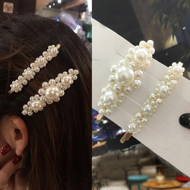 1Set Handmade Pearls Hair Clips Pin for Women Fashion Geometric Flower Barrettes Headwear Girls Sweet Hairpins Hair Accessorie AExp
