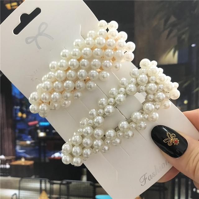1Set Handmade Pearls Hair Clips Pin for Women Fashion Geometric Flower Barrettes Headwear Girls Sweet Hairpins Hair Accessorie AExp
