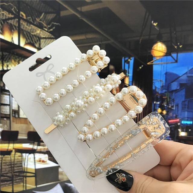 1Set Handmade Pearls Hair Clips Pin for Women Fashion Geometric Flower Barrettes Headwear Girls Sweet Hairpins Hair Accessorie AExp