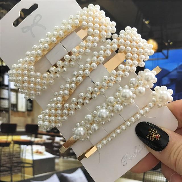 1Set Handmade Pearls Hair Clips Pin for Women Fashion Geometric Flower Barrettes Headwear Girls Sweet Hairpins Hair Accessorie AExp