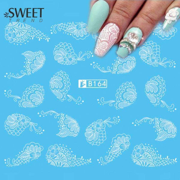 1Sheet Lace Flower Nail Art Water Transfer Stickers Beauty White/Black Nail Tips Decals Sweet Trend Manicure Decoration LAB164-White-JadeMoghul Inc.