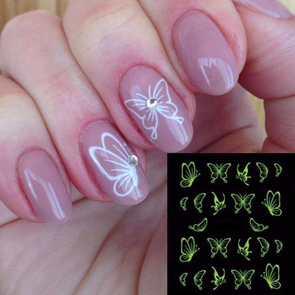 1sheets Hot Butterfly Bow Designs Luminous Nail Art Shinning Glitter Nail Art Stickers Decorations Manicure Tips Tools TRDG-007--JadeMoghul Inc.
