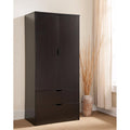 2 Door Wooden Wardrobe with Bottom Drawers, Red Cocoa Brown-Armoires and Wardrobes-Brown-Wood and Metal-Red Cocoa-JadeMoghul Inc.