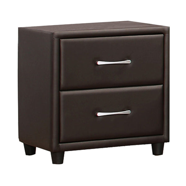 2 Drawer Night Stand In Wood And PVC, Black-Nightstand-Black-Wood & PU-JadeMoghul Inc.