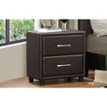 2 Drawer Night Stand In Wood And PVC, Brown-Nightstand-Brown-Wood & PU-JadeMoghul Inc.