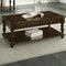 2 Drawer Wooden Cocktail Table With Bottom Shelf, Dark Espresso Brown-Coffee Tables-Brown-Wood-JadeMoghul Inc.