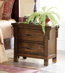 2 Drawers Wooden Night Stand, Oak Brown-Nightstand-Brown-Wood And Metal-JadeMoghul Inc.