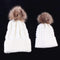 2 Pcs Mother Kids Child Baby Warm Winter Knit Beanie Fur Pom Hat Crochet Ski Cap Cute-White-JadeMoghul Inc.