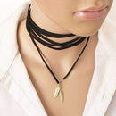 2 Pcs New Fashion Long Black/Brown Velvet Choker Necklace Women Steampunk Gold/Rhodium Tube Collar Necklaces Ras De Cou-X198GOLD-JadeMoghul Inc.
