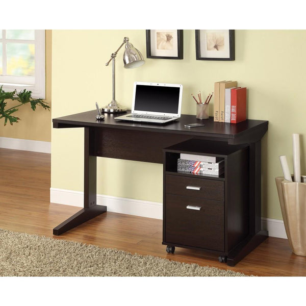 2-Piece Desk Set with Rolling File Cabinet, Brown-Storage Cabinets-Brown-Wood-JadeMoghul Inc.