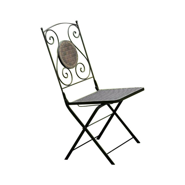 2 Piece Minimalistic Folding Metal Chair With Decoration On Back, Black-Folding Chairs and Stools-Black-Cast Iron-JadeMoghul Inc.