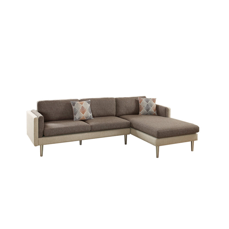 2 Piece Sectional Set With Accent Pillows In Brown-Sectional Sofas-Brown-PolyfiberPlywood Base PanelSolid Pine Frame-JadeMoghul Inc.