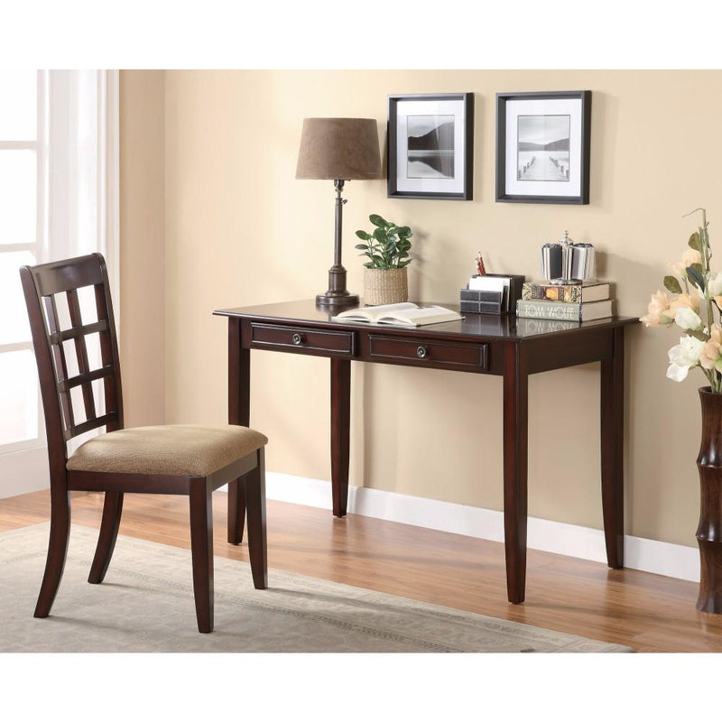 2 Piece Solid Wooden Desk Set, Brown-Desks and Hutches-Brown-Wood-JadeMoghul Inc.