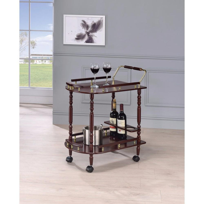 2-Tier Serving Cart, Brown-Outdoor Serving Carts-Brown-WOOD SOLIDS-Cherry-JadeMoghul Inc.