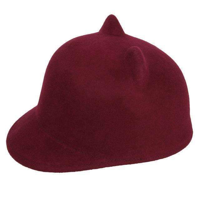 2015 Fashion Winter Wool Child Baseball Hat Girl Boy Snapback With Devil Horns Cute Cat ear hat animal Derby Bowler lovely Cap-Wine red-52 54CM-JadeMoghul Inc.