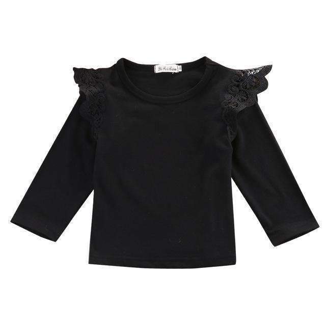 2016 Autumn Newborn Baby Girls Toddler Kids Clothes Cotton Lace Flying Long Sleeve T-shirts Tops Outfit Blouse-Black-4-6 months-JadeMoghul Inc.