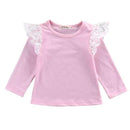 2016 Autumn Newborn Baby Girls Toddler Kids Clothes Cotton Lace Flying Long Sleeve T-shirts Tops Outfit Blouse-Pink-4-6 months-JadeMoghul Inc.