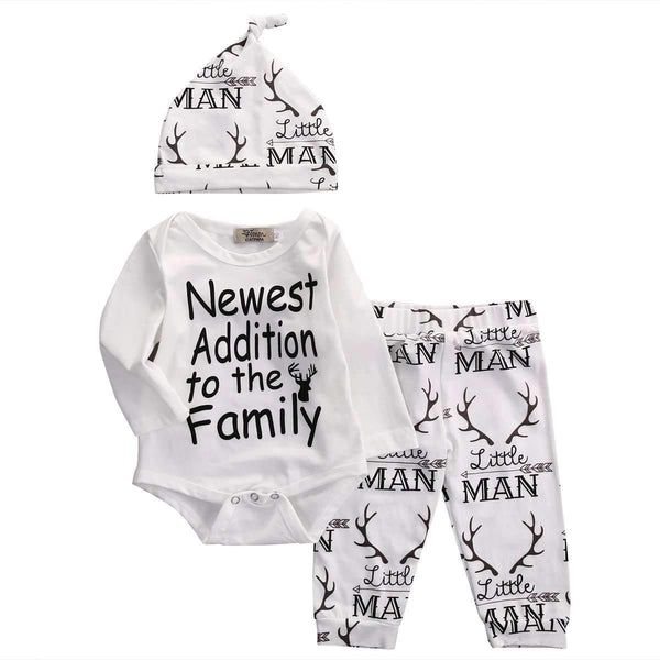 2016 Autumn style baby boy clothes fashion cotton baby girl clothing set casual Deer romper+pants+hat 3pcs sets-0-3 months-JadeMoghul Inc.