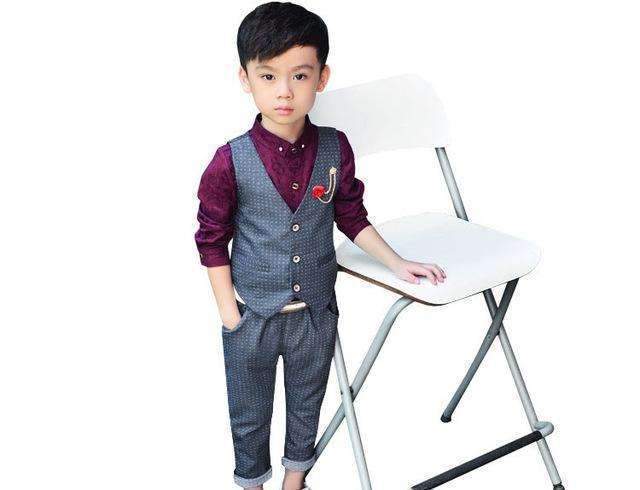 2016 Brand New 2Pcs Boys Spring Formal Wedding Vest Suit Top Quality Gentle Boys Polka Dot Suit Children Wedding Suits-Grey-2T-JadeMoghul Inc.