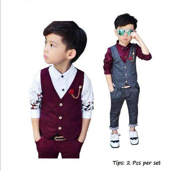 2016 Brand New 2Pcs Boys Spring Formal Wedding Vest Suit Top Quality Gentle Boys Polka Dot Suit Children Wedding Suits-Grey-2T-JadeMoghul Inc.