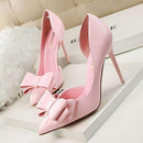 2016 fashion delicate sweet bowknot high heel shoes side hollow pointed women pumps-Pink-5-JadeMoghul Inc.