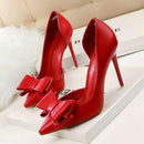 2016 fashion delicate sweet bowknot high heel shoes side hollow pointed women pumps-Red-5-JadeMoghul Inc.
