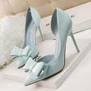 2016 fashion delicate sweet bowknot high heel shoes side hollow pointed women pumps-Sky Blue-5.5-JadeMoghul Inc.