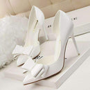2016 fashion delicate sweet bowknot high heel shoes side hollow pointed women pumps-White-5-JadeMoghul Inc.