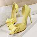 2016 fashion delicate sweet bowknot high heel shoes side hollow pointed women pumps-Yellow-5-JadeMoghul Inc.