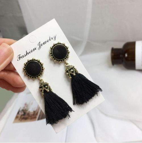 2016 Fashion Vintage Earrings For Women Jewelry Bright Brick Earrings Flower Long Tassel Drop Earrings Dangle Brincos-black-JadeMoghul Inc.