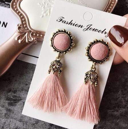 2016 Fashion Vintage Earrings For Women Jewelry Bright Brick Earrings Flower Long Tassel Drop Earrings Dangle Brincos-black-JadeMoghul Inc.