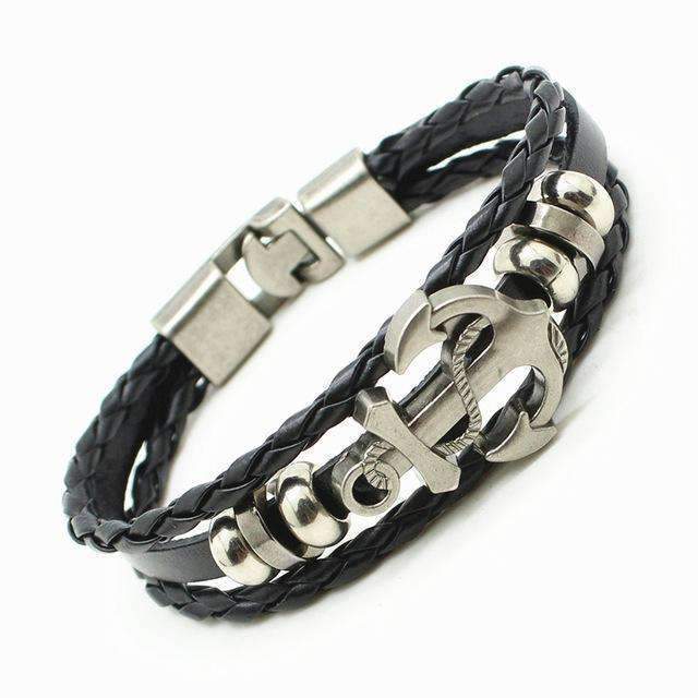 2016 Handmade Retro Leather Woven Anchor Charm Bracelet Men Vintage Braided Bracelets Bangles Male Jewelry-black 1-JadeMoghul Inc.