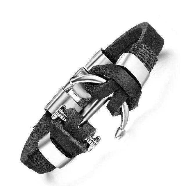 2016 Handmade Retro Leather Woven Anchor Charm Bracelet Men Vintage Braided Bracelets Bangles Male Jewelry-black-JadeMoghul Inc.