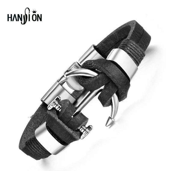 2016 Handmade Retro Leather Woven Anchor Charm Bracelet Men Vintage Braided Bracelets Bangles Male Jewelry-black-JadeMoghul Inc.