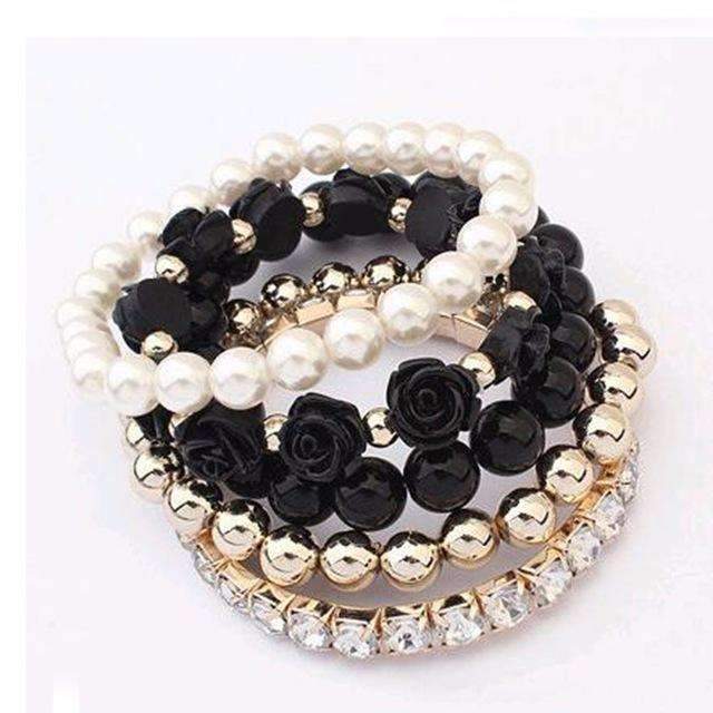 2016 hot sale European bracelet fashion mix beads bracelet stretch bracelet flower temperament bracelet Women Fashion Jewelry-Black-JadeMoghul Inc.