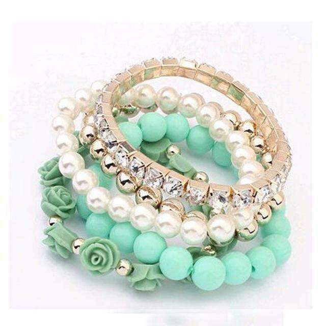 2016 hot sale European bracelet fashion mix beads bracelet stretch bracelet flower temperament bracelet Women Fashion Jewelry-Green-JadeMoghul Inc.
