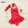 2016 Lovely baby girls princess wave points of bikini bathing suit hair band baby swimwear swimsuit 12 -24 m girls clothing-Red-10-12 months-JadeMoghul Inc.