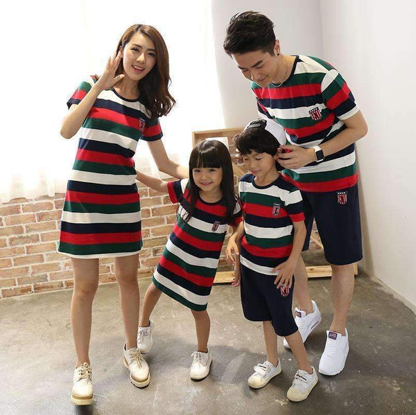 2016 Mom And Daughter T-shirts dress Daughter Clothes New Real Family Look Girl Children Trendy Fashion striped t Shirt-Red-Mum M-JadeMoghul Inc.