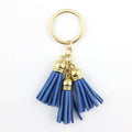 2016 New Fashion Women Casual Triple Leather Tassels Women Keychain Bag Pendant Alloy Car Key Chain Ring Holder Trendy Jewelry-Gold Blue-JadeMoghul Inc.