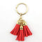 2016 New Fashion Women Casual Triple Leather Tassels Women Keychain Bag Pendant Alloy Car Key Chain Ring Holder Trendy Jewelry-Gold Cherry-JadeMoghul Inc.