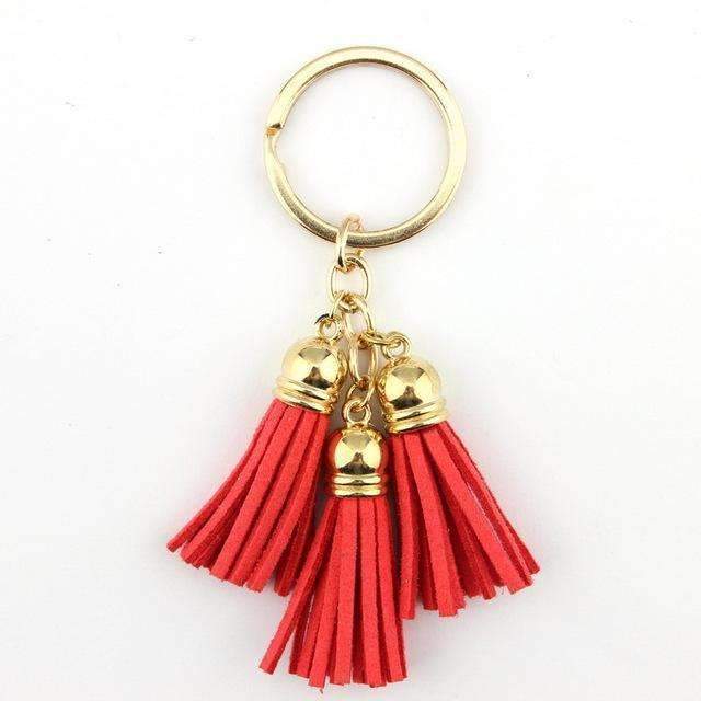 2016 New Fashion Women Casual Triple Leather Tassels Women Keychain Bag Pendant Alloy Car Key Chain Ring Holder Trendy Jewelry-Gold Cherry-JadeMoghul Inc.