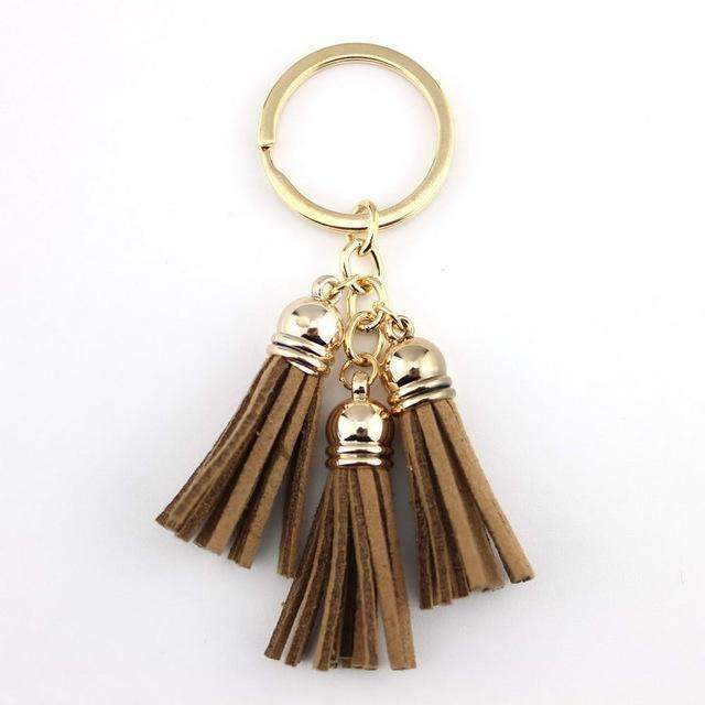 2016 New Fashion Women Casual Triple Leather Tassels Women Keychain Bag Pendant Alloy Car Key Chain Ring Holder Trendy Jewelry-Gold Coffee-JadeMoghul Inc.